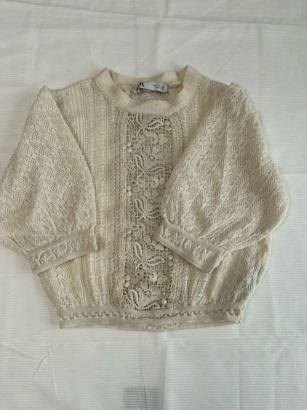 Romantic Lace Puff Sleeve Crop Top Zara Cream Crochet Blouse